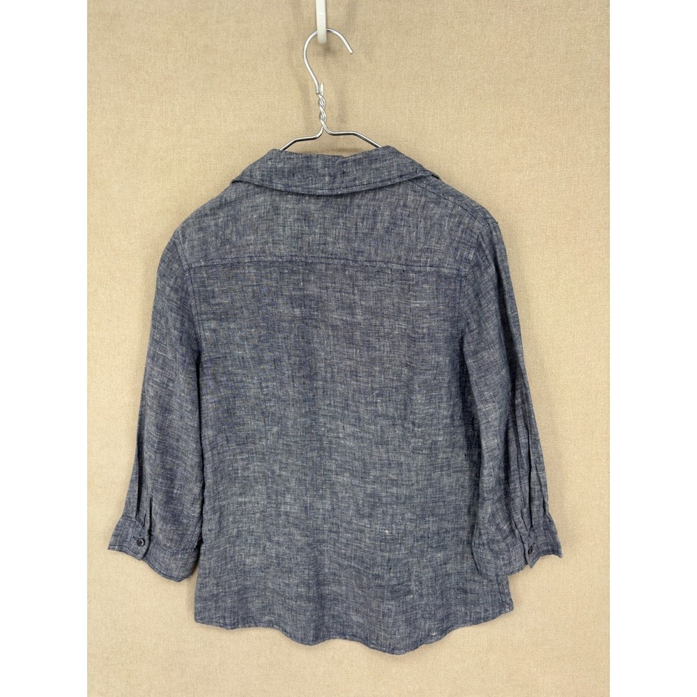 Coldwater Creek Blouse S Blue Linen Button Up 3/4 Sleeves - Picture 4 of 7